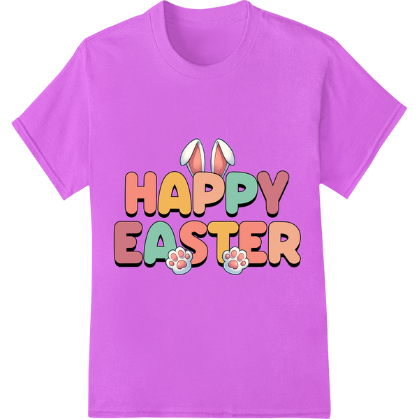 Retro Happy Easter Bunny Print | DTF Heat Transfer on purple shirt - SUPERDTF-DTF Prints-DTF Transfers-Custom DTF Prints