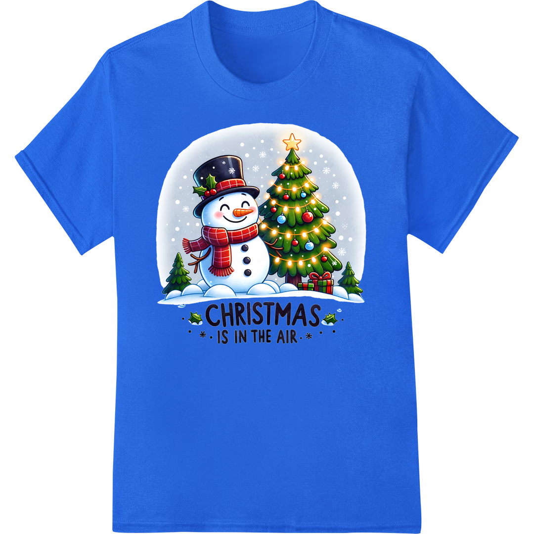 Jolly Snowman & Christmas Tree DTF Print Heat Transfer on blue shirt - SUPERDTF-DTF Prints-DTF Transfers-Custom DTF Prints