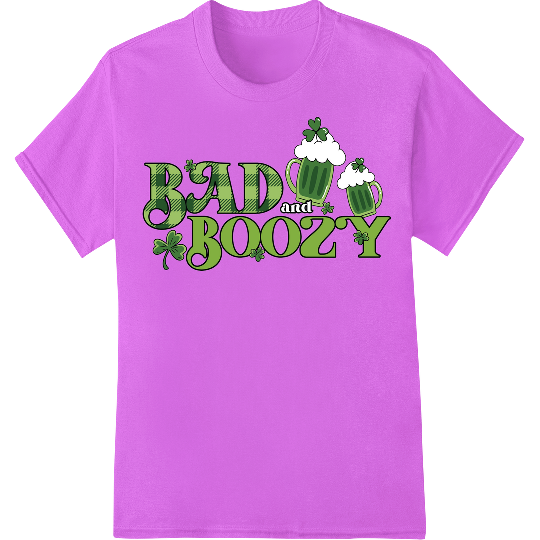 Bead & Boozy St. Patrick's Day DTF Print Heat Transfer on purple shirt - SUPERDTF-DTF Prints-DTF Transfers-Custom DTF Prints