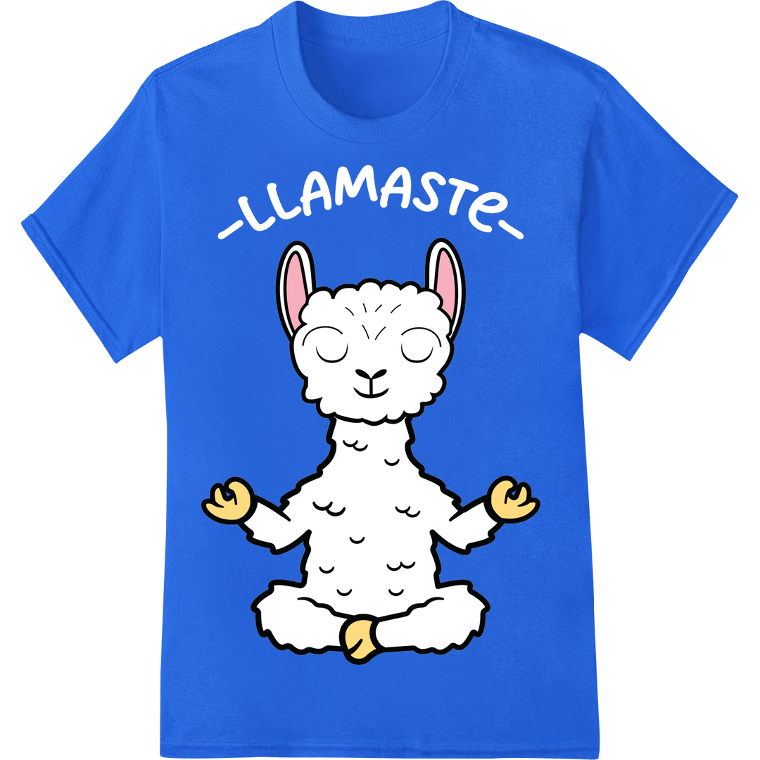 Zen Llama: Adorable Yoga Enthusiast DTF Print Heat Transfer on blue shirt - SUPERDTF-DTF Prints-DTF Transfers-Custom DTF Prints