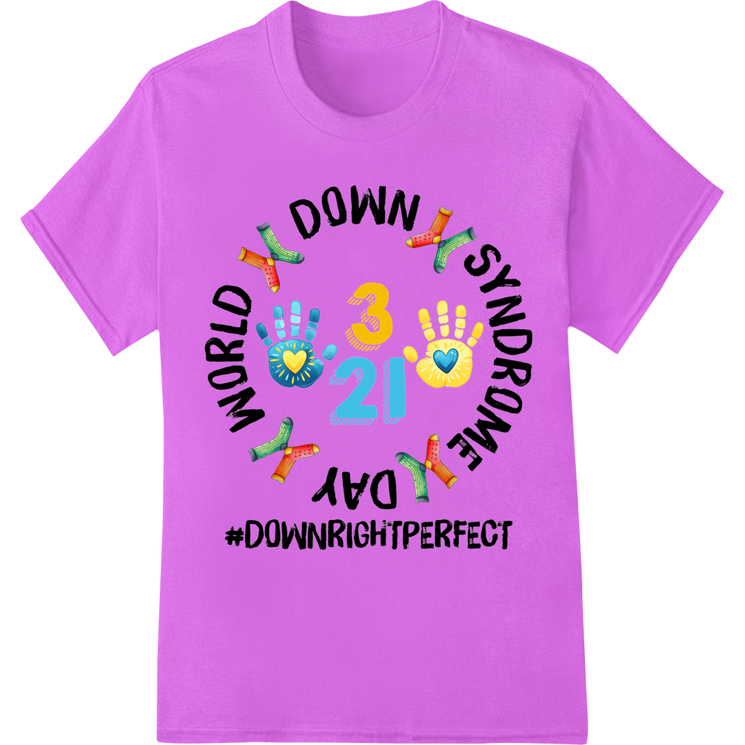 321 World Down Syndrome Day Handprint Awareness DTF Print on purple shirt - SUPERDTF-DTF Prints-DTF Transfers-Custom DTF Prints