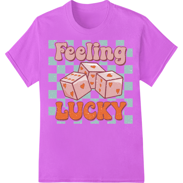 Retro 'Feeling LUCKY' Valentine's DTF Print Heat Transfer on purple shirt - SUPERDTF-DTF Prints-DTF Transfers-Custom DTF Prints