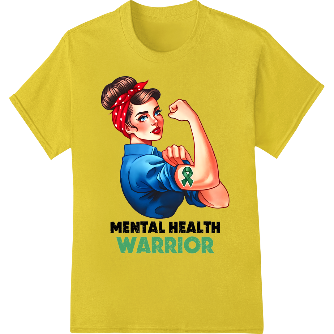 Empower Your Mind: 'Mental Health Warrior' DTF Print on yellow shirt - SUPERDTF-DTF Prints-DTF Transfers-Custom DTF Prints