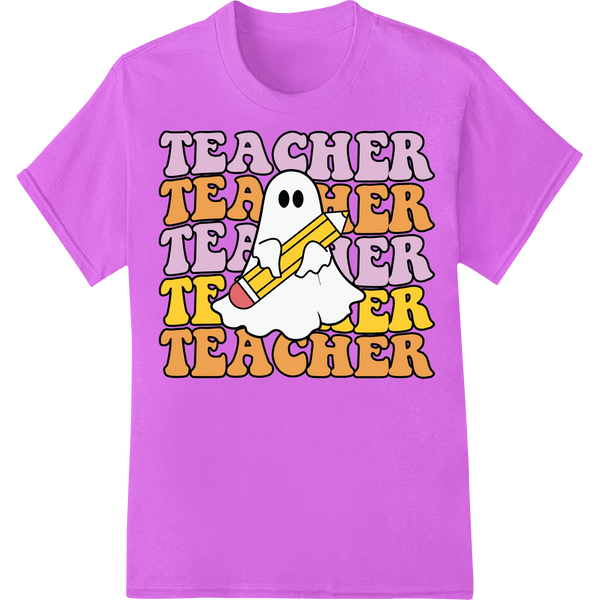 Spooky 'Teacher Ghost' Halloween DTF Print Heat Transfer on purple shirt - SUPERDTF-DTF Prints-DTF Transfers-Custom DTF Prints