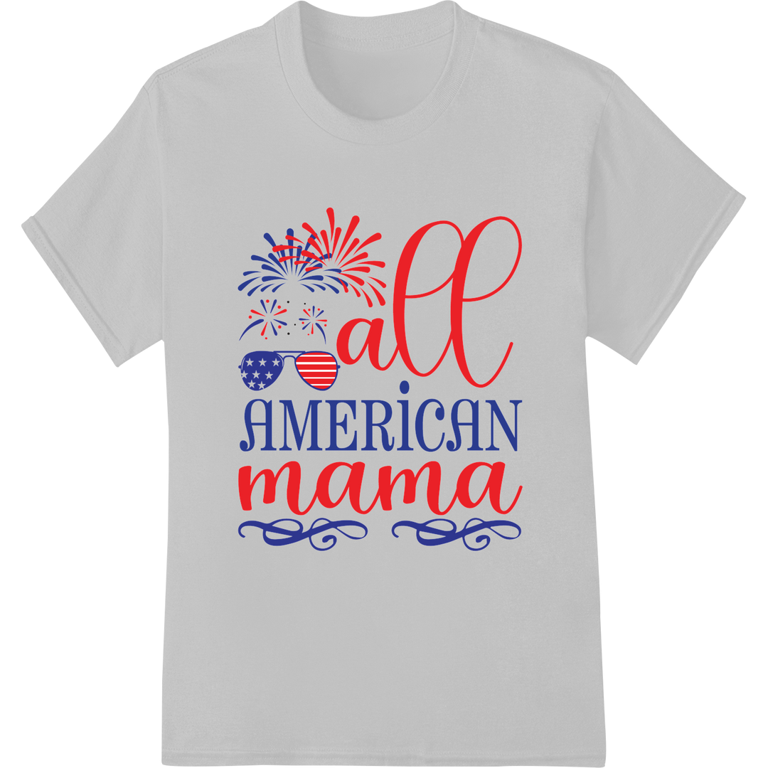 All American Mama DTF Print Heat Transfer | 4th of July on white shirt - SUPERDTF-DTF Prints-DTF Transfers-Custom DTF Prints