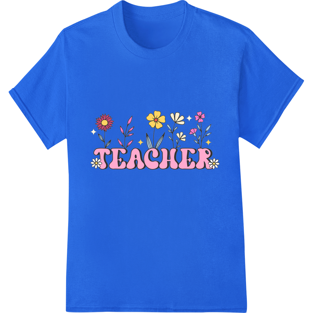 Groovy Teacher DTF Print Heat Transfer | Fun & Playful on blue shirt - SUPERDTF-DTF Prints-DTF Transfers-Custom DTF Prints