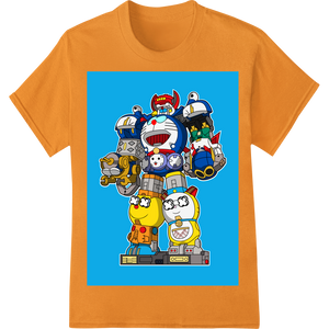 Playful Robot Pals: Colorful Cartoon Companions featuring professional high-quality t-shirt printing