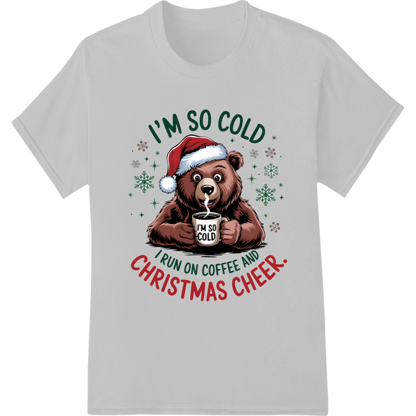 Adorable Bear Bundled Up for Christmas Coffee & Cheer on white shirt - SUPERDTF-DTF Prints-DTF Transfers-Custom DTF Prints