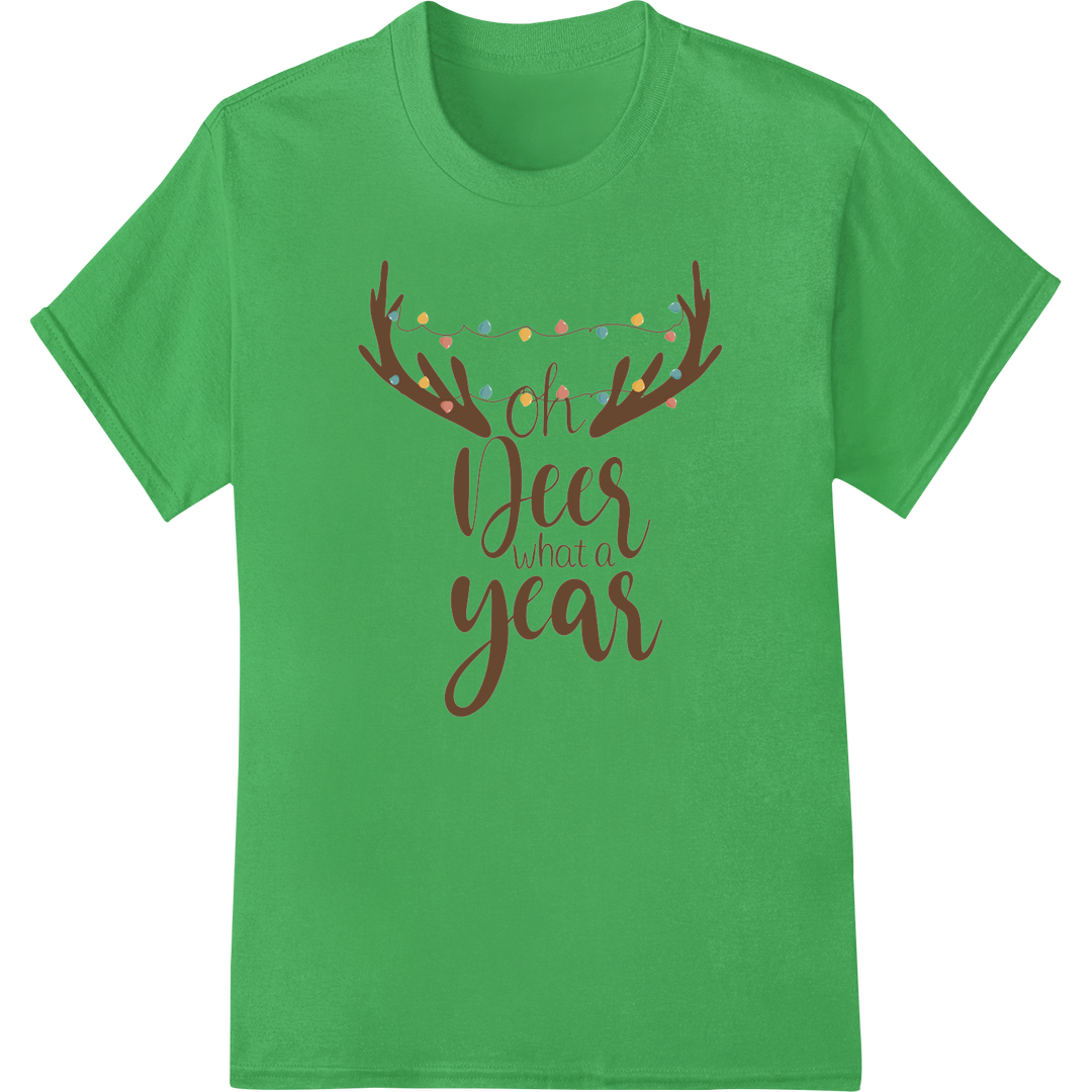 Oh Deer What a Year: Playful Christmas DTF Print Transfer on green shirt - SUPERDTF-DTF Prints-DTF Transfers-Custom DTF Prints