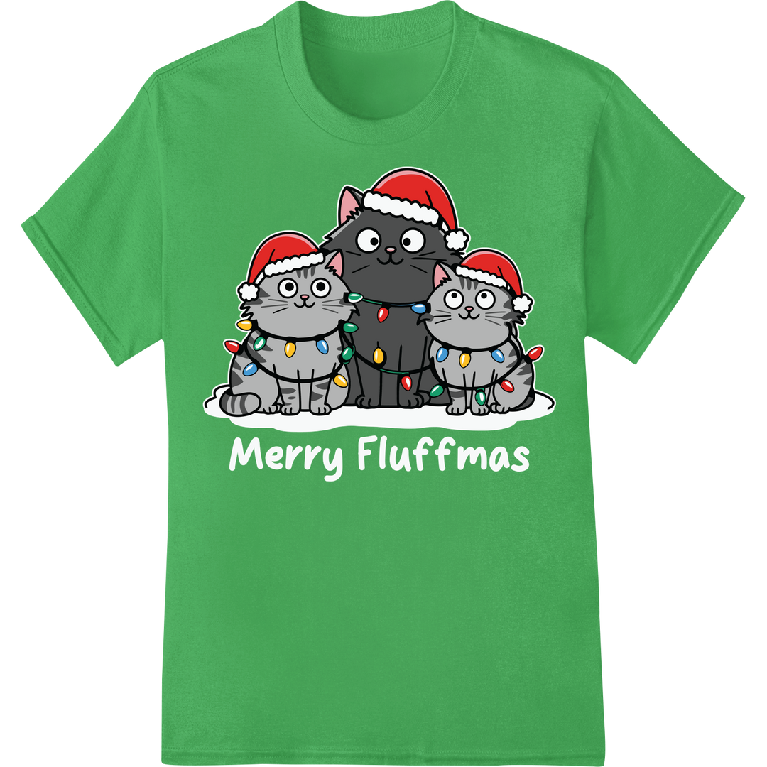 Adorable Christmas Kittens in Santa Hats - Festive DTF Print on green shirt - SUPERDTF-DTF Prints-DTF Transfers-Custom DTF Prints