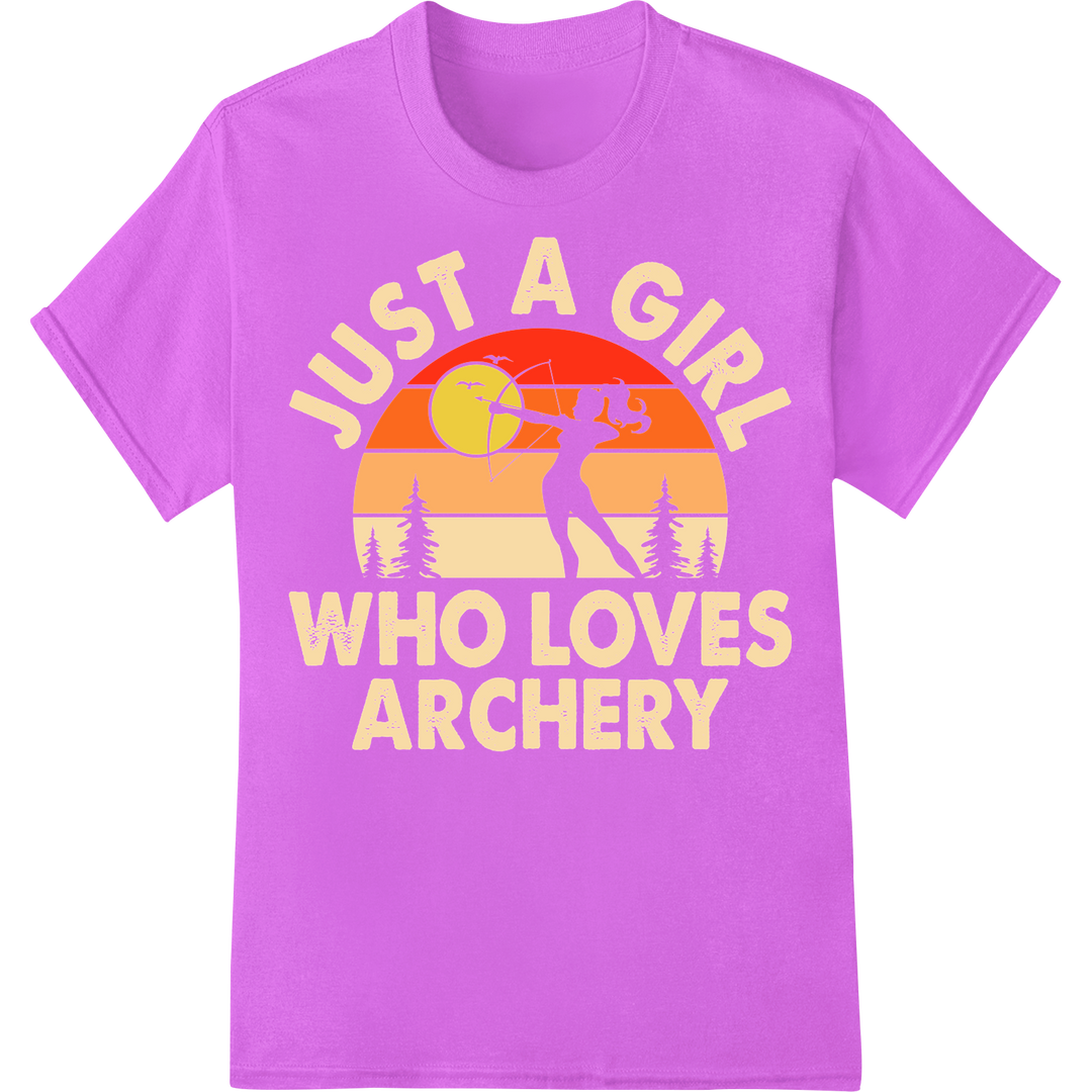 Just a Girl Who Loves Archery | DTF Print Heat Transfer on purple shirt - SUPERDTF-DTF Prints-DTF Transfers-Custom DTF Prints