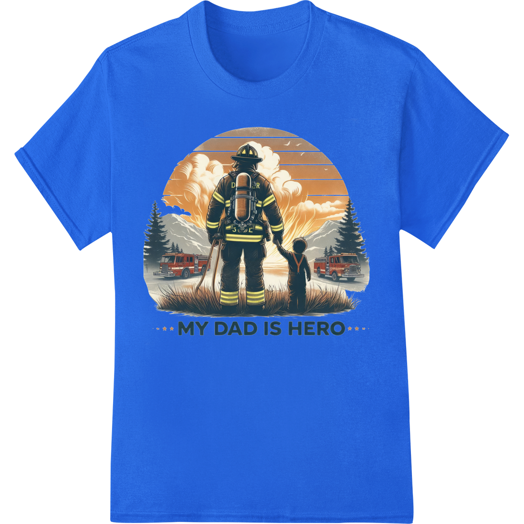 Firefighter Dad: Brave Hero Silhouette Father's Day DTF Print on blue shirt - SUPERDTF-DTF Prints-DTF Transfers-Custom DTF Prints