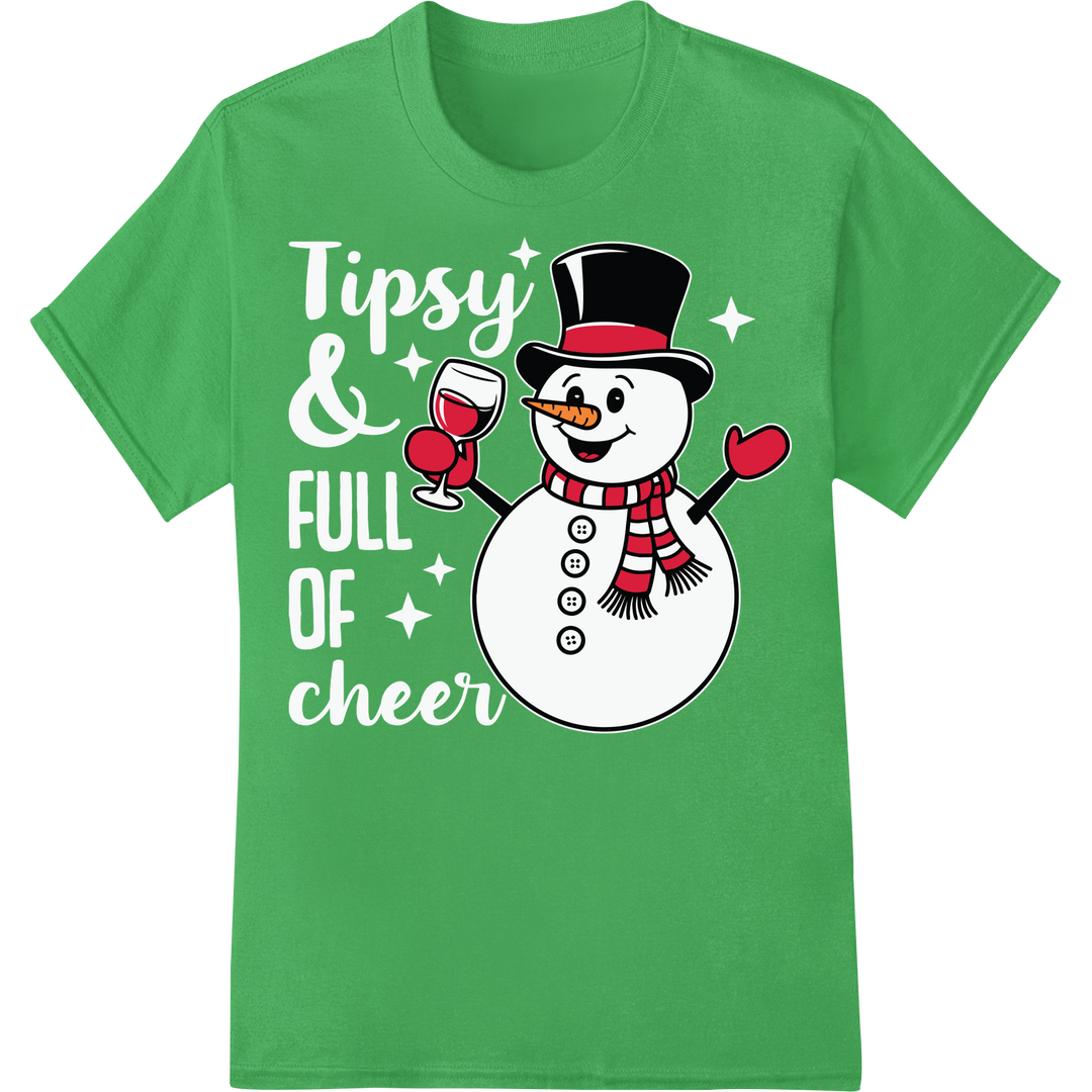 Frosty Snowman Christmas Heat Transfer - Festive DIY Print on green shirt - SUPERDTF-DTF Prints-DTF Transfers-Custom DTF Prints