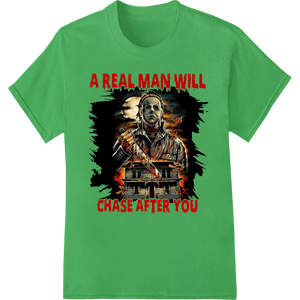 Durable t shirt prints applied to Zombie 'Real Man Will Chase You' Horror DTF Print Transfer