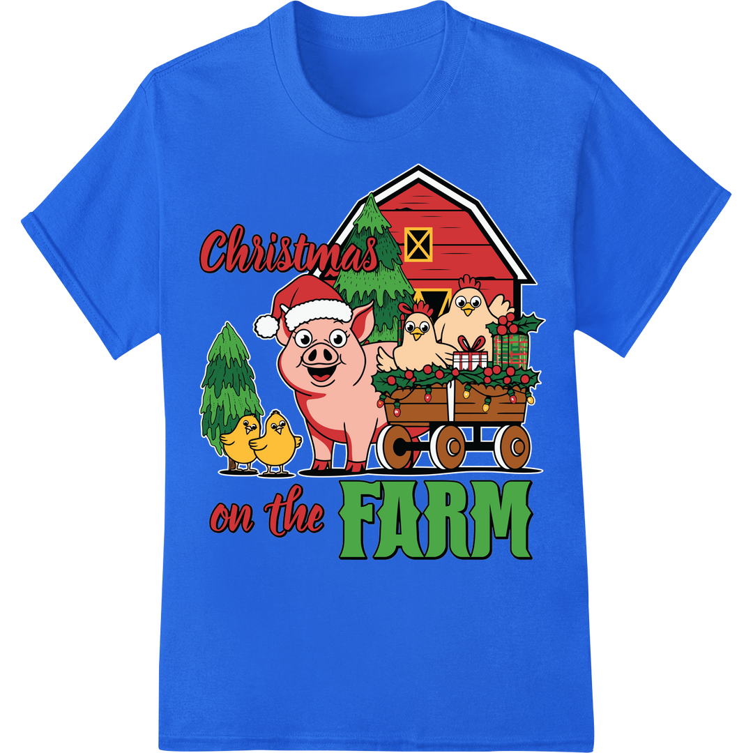 Adorable 'Christmas on the Farm' DTF Print Heat Transfer on blue shirt - SUPERDTF-DTF Prints-DTF Transfers-Custom DTF Prints