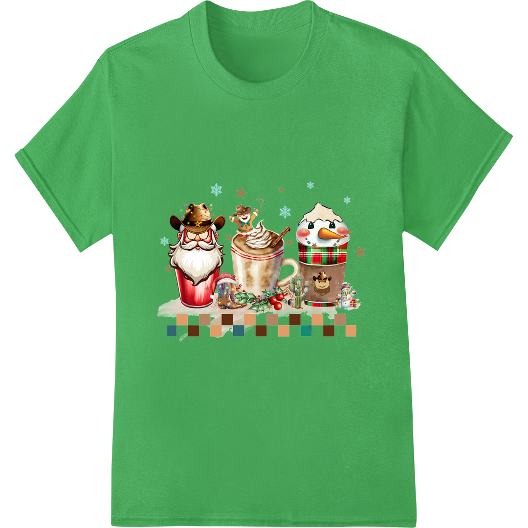 Rustle Up Some Holiday Cheer: Western Christmas DTF Print on green shirt - SUPERDTF-DTF Prints-DTF Transfers-Custom DTF Prints