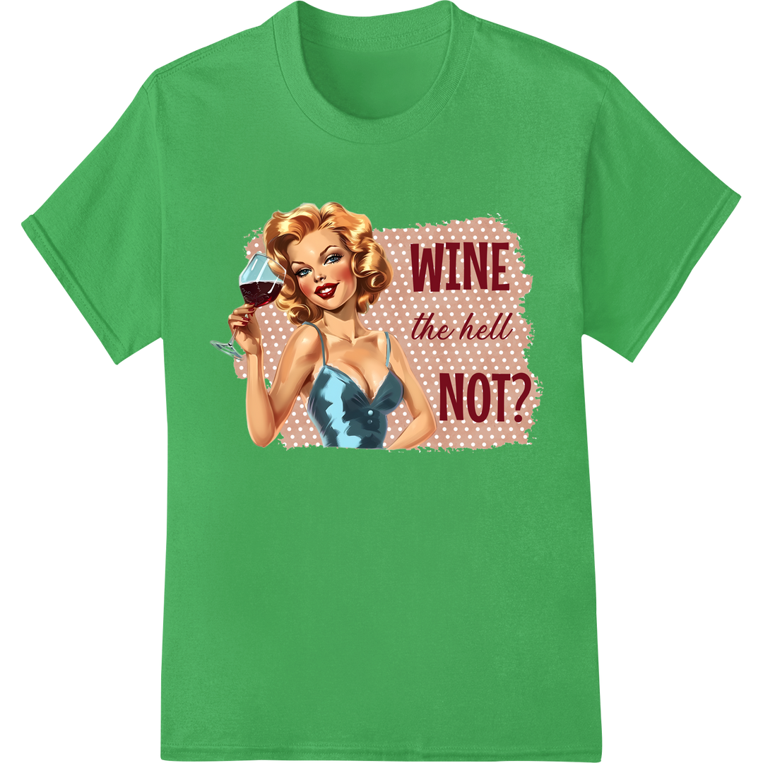 Flirty Retro Pin-Up Girl Raises a Glass in this Playful Print on green shirt - SUPERDTF-DTF Prints-DTF Transfers-Custom DTF Prints