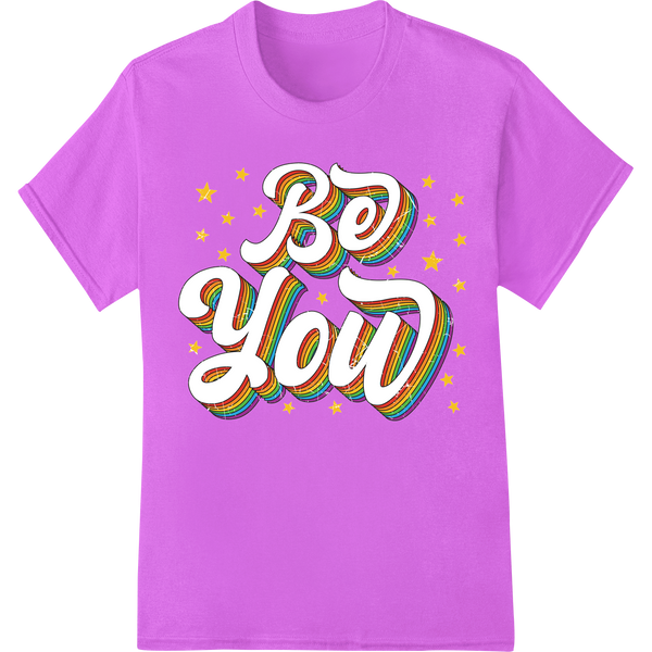 Vibrant 'Be You' Rainbow Pride DTF Print Heat Transfer on purple shirt - SUPERDTF-DTF Prints-DTF Transfers-Custom DTF Prints