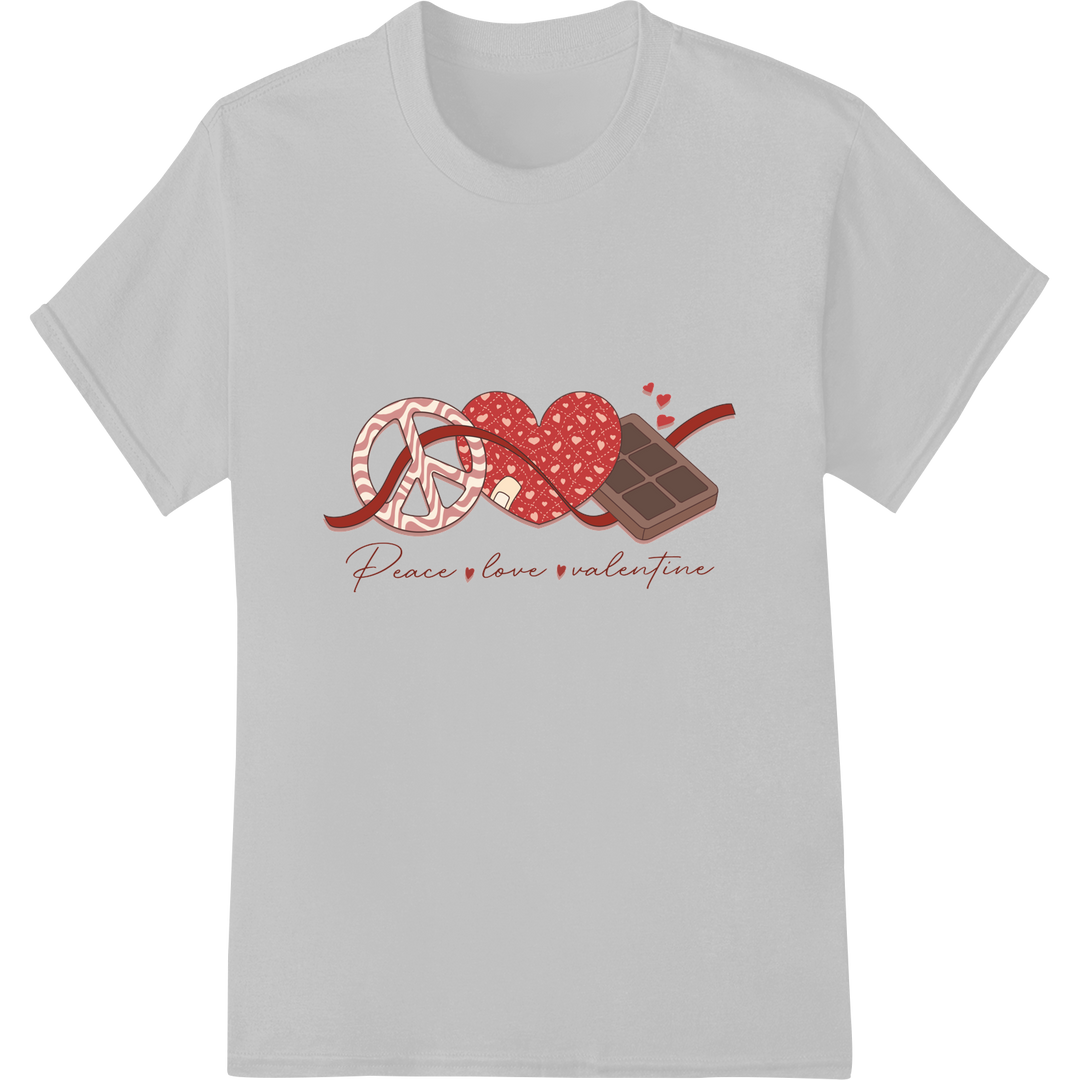 Adorable Valentine's Day DTF Print: Peace, Love & Chocolate on white shirt - SUPERDTF-DTF Prints-DTF Transfers-Custom DTF Prints