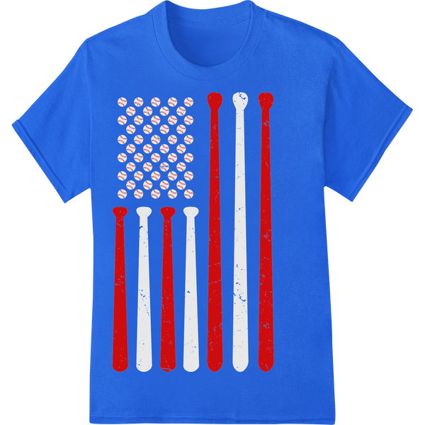 Patriotic Baseball Flag DTF Print Heat Transfer on blue shirt - SUPERDTF-DTF Prints-DTF Transfers-Custom DTF Prints