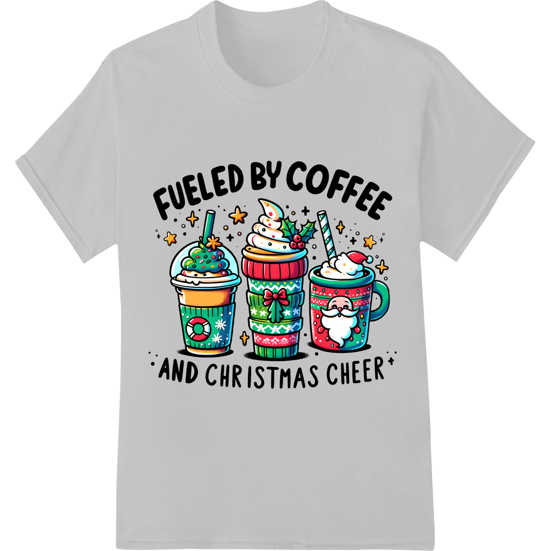 Festive Coffee Cups DTF Print Heat Transfer | Christmas Cheer on white shirt - SUPERDTF-DTF Prints-DTF Transfers-Custom DTF Prints