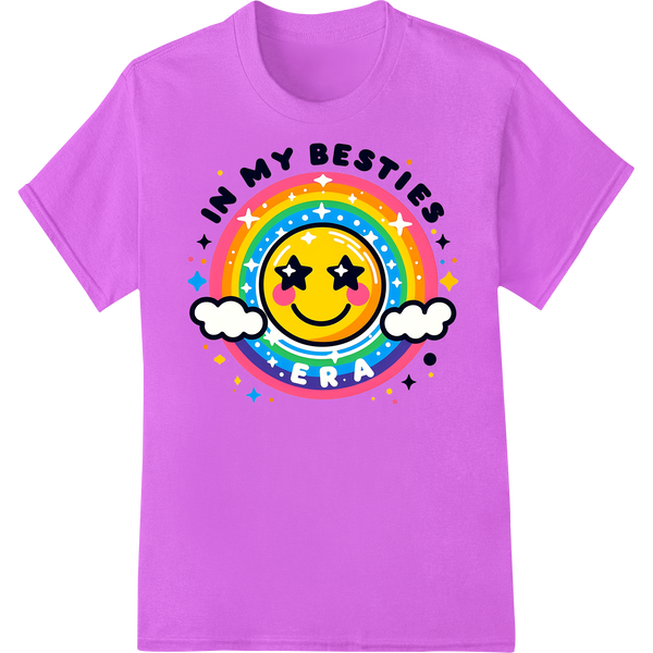 Vibrant 'In My Besties Era' BFF Rainbow Emoji DTF Print on purple shirt - SUPERDTF-DTF Prints-DTF Transfers-Custom DTF Prints