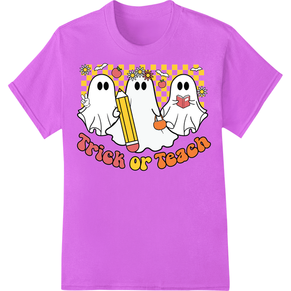 Spooky Cute Ghost Teachers Halloween DTF Heat Transfer on purple shirt - SUPERDTF-DTF Prints-DTF Transfers-Custom DTF Prints