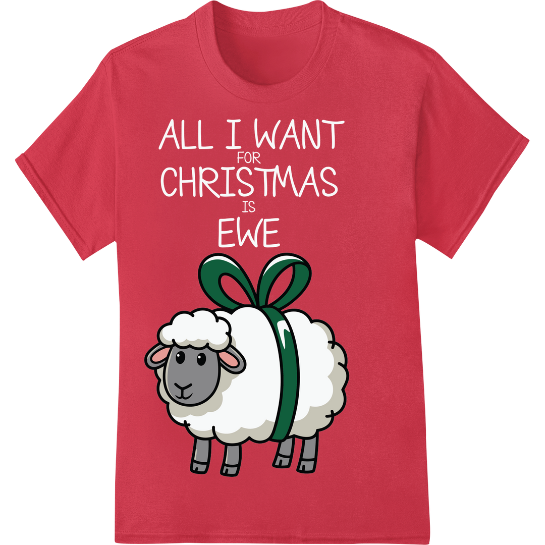 Adorable Christmas Sheep Gift DTF Print Heat Transfer on red shirt - SUPERDTF-DTF Prints-DTF Transfers-Custom DTF Prints