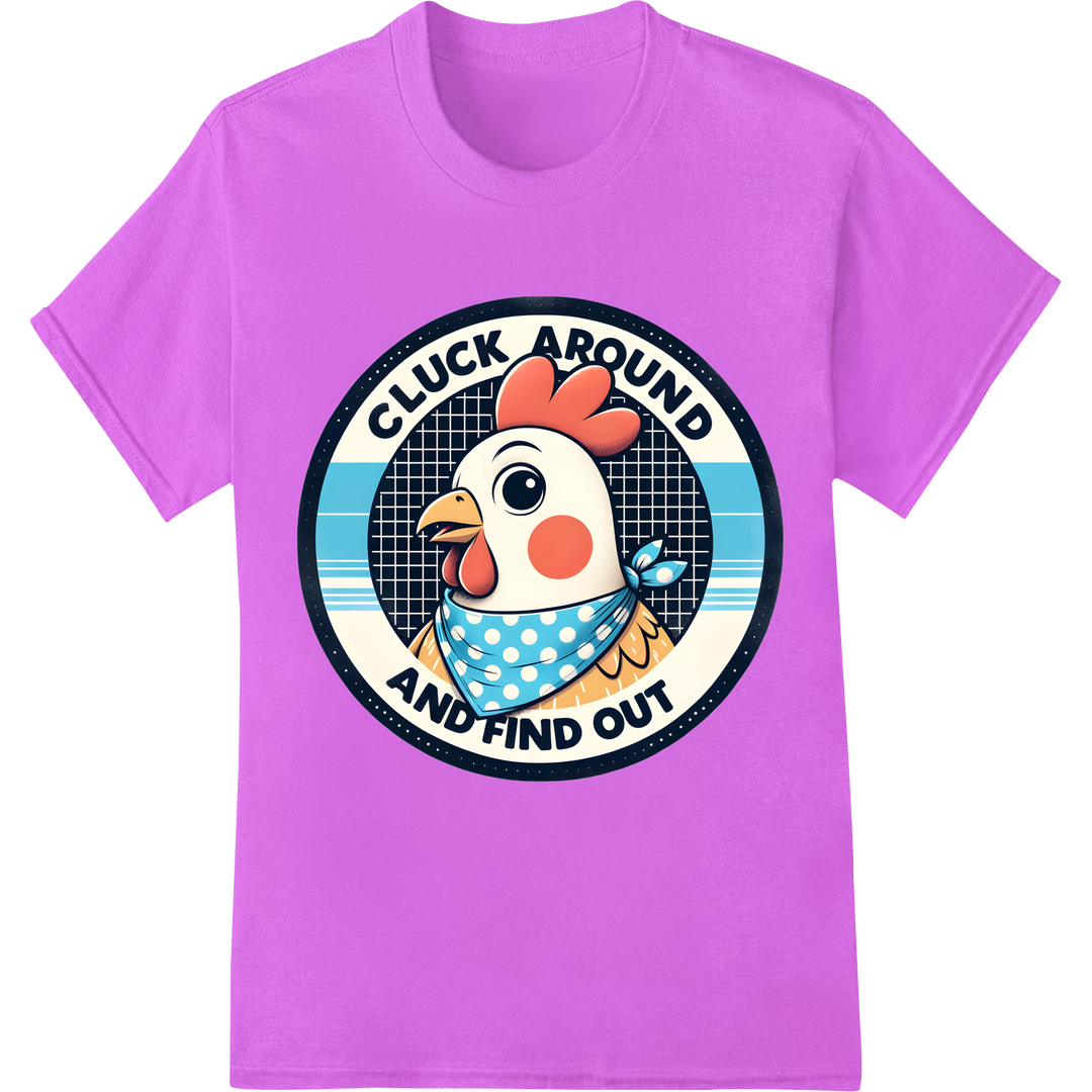 Playful 'Cluck Around' Chicken Print for Easter Farming Fun on purple shirt - SUPERDTF-DTF Prints-DTF Transfers-Custom DTF Prints