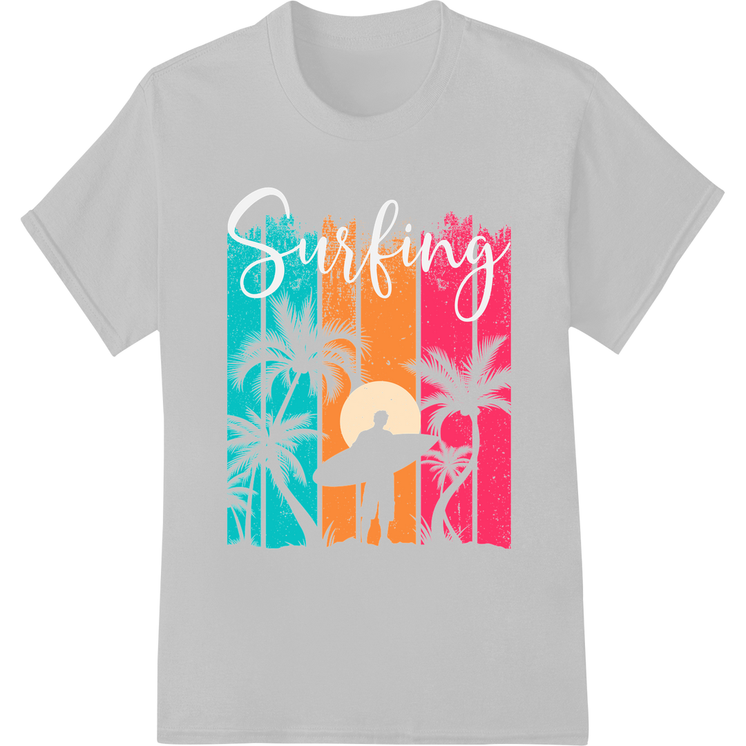 Retro Palm Surf Vibes: Vintage-Inspired DTF Print Transfer on white shirt - SUPERDTF-DTF Prints-DTF Transfers-Custom DTF Prints