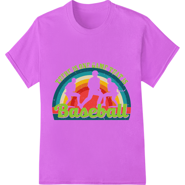 Retro Rainbow Baseball Players DTF Heat Transfer Print on purple shirt - SUPERDTF-DTF Prints-DTF Transfers-Custom DTF Prints