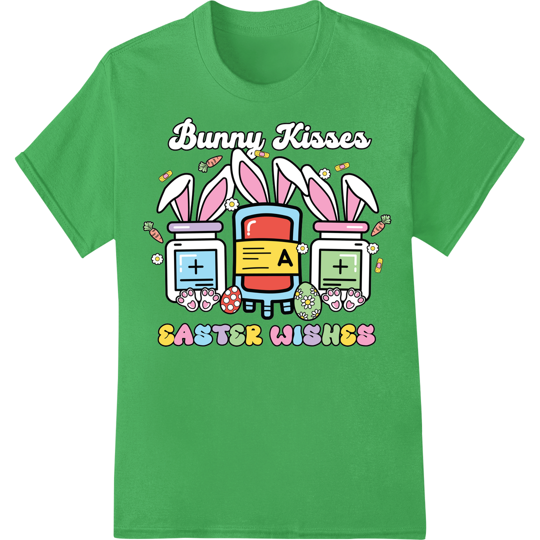 Adorable 'Bunny Kisses' Nurse Easter DTF Print Heat Transfer on green shirt - SUPERDTF-DTF Prints-DTF Transfers-Custom DTF Prints