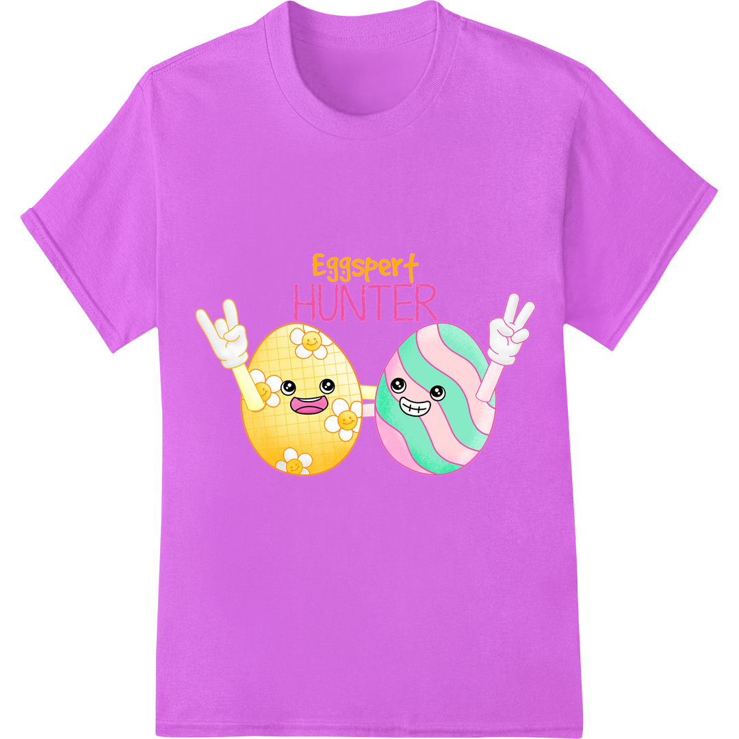 Adorable 'Eggspert HUNTER' Easter Egg DTF Print Transfer on purple shirt - SUPERDTF-DTF Prints-DTF Transfers-Custom DTF Prints