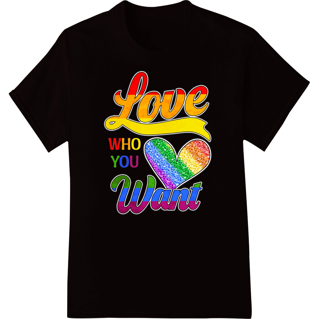 Love Who You Want LGBT Rainbow Pride DTF Print Transfer on black shirt - SUPERDTF-DTF Prints-DTF Transfers-Custom DTF Prints