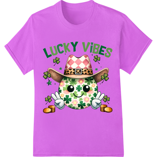 Lucky Vibes Cowboy St. Patrick's Day DTF Print Transfer on purple shirt - SUPERDTF-DTF Prints-DTF Transfers-Custom DTF Prints