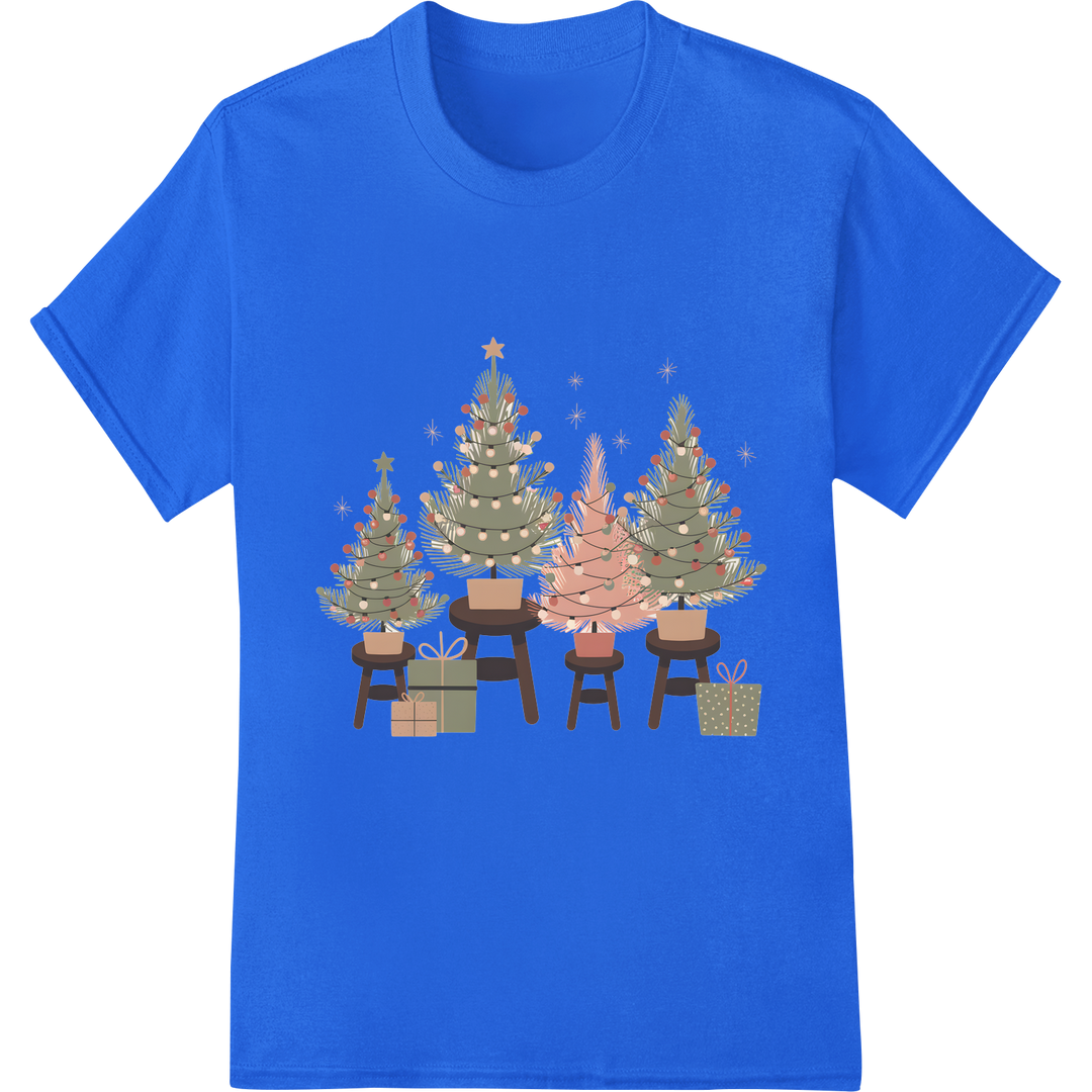 Enchanting Christmas Trees DTF Print Heat Transfer on blue shirt - SUPERDTF-DTF Prints-DTF Transfers-Custom DTF Prints