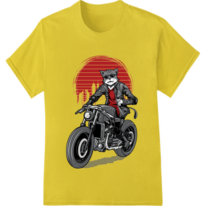 Vibrant DTF technology print on Rebel Cat on a Motorcycle - Edgy DTF Print Heat Transfer