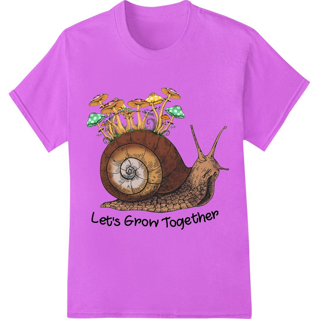 Grow Together: Charming Snail & Mushroom DTF Print Transfer on purple shirt - SUPERDTF-DTF Prints-DTF Transfers-Custom DTF Prints