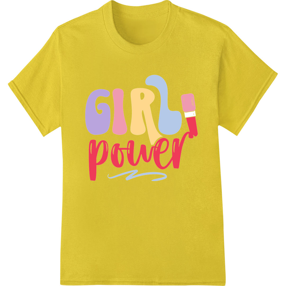 Empower with 'Girl Power' Pastel DTF Print Heat Transfer on yellow shirt - SUPERDTF-DTF Prints-DTF Transfers-Custom DTF Prints