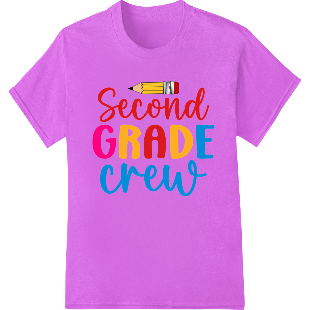 Stylish 'Second Grade Crew' Back-to-School DTF Print Transfer on purple shirt - SUPERDTF-DTF Prints-DTF Transfers-Custom DTF Prints