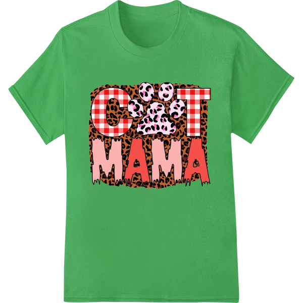 Purr-fect 'Cat Mama' Leopard Print Heat Transfer for Feline Lovers on green shirt - SUPERDTF-DTF Prints-DTF Transfers-Custom DTF Prints