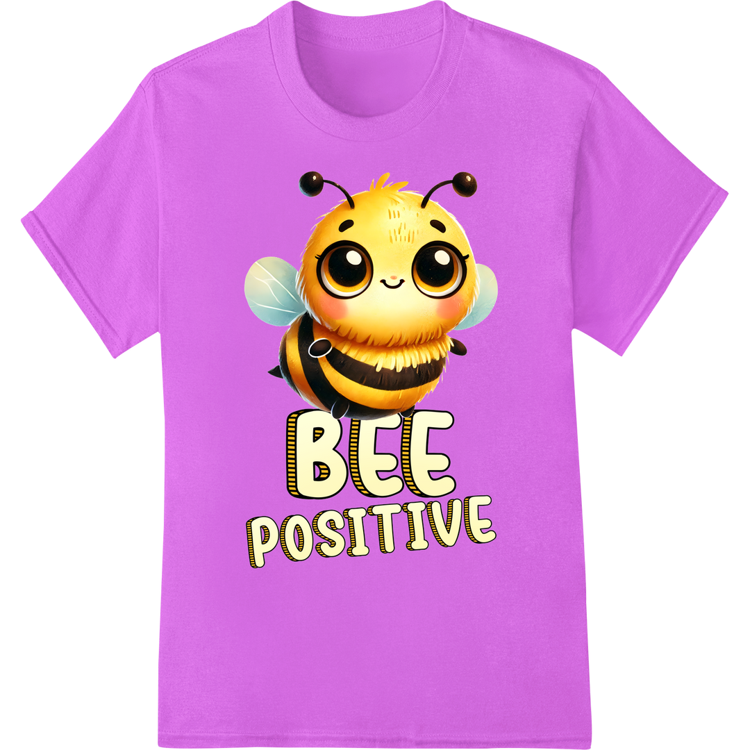 Adorable 'Bee Positive' Cartoon Heat Transfer Print | Super DTF on purple shirt - SUPERDTF-DTF Prints-DTF Transfers-Custom DTF Prints