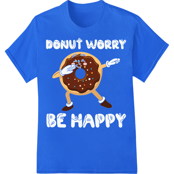 Playful Donut Character DTF Print - Quirky Food Fun on blue shirt - SUPERDTF-DTF Prints-DTF Transfers-Custom DTF Prints