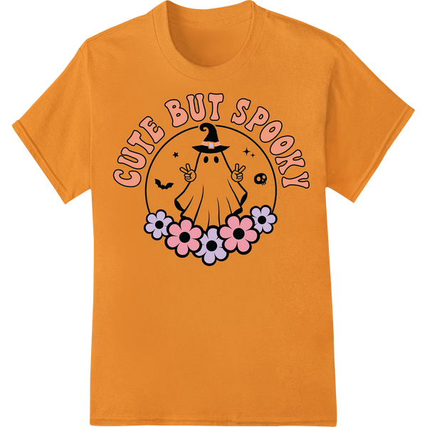 Adorable Ghost: Cute yet Spooky Halloween DTF Print on orange shirt - SUPERDTF-DTF Prints-DTF Transfers-Custom DTF Prints