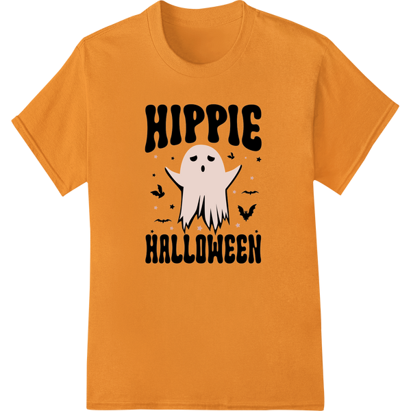 Hippie Ghost: Groovy Halloween Spirit Unleashed on orange shirt - SUPERDTF-DTF Prints-DTF Transfers-Custom DTF Prints