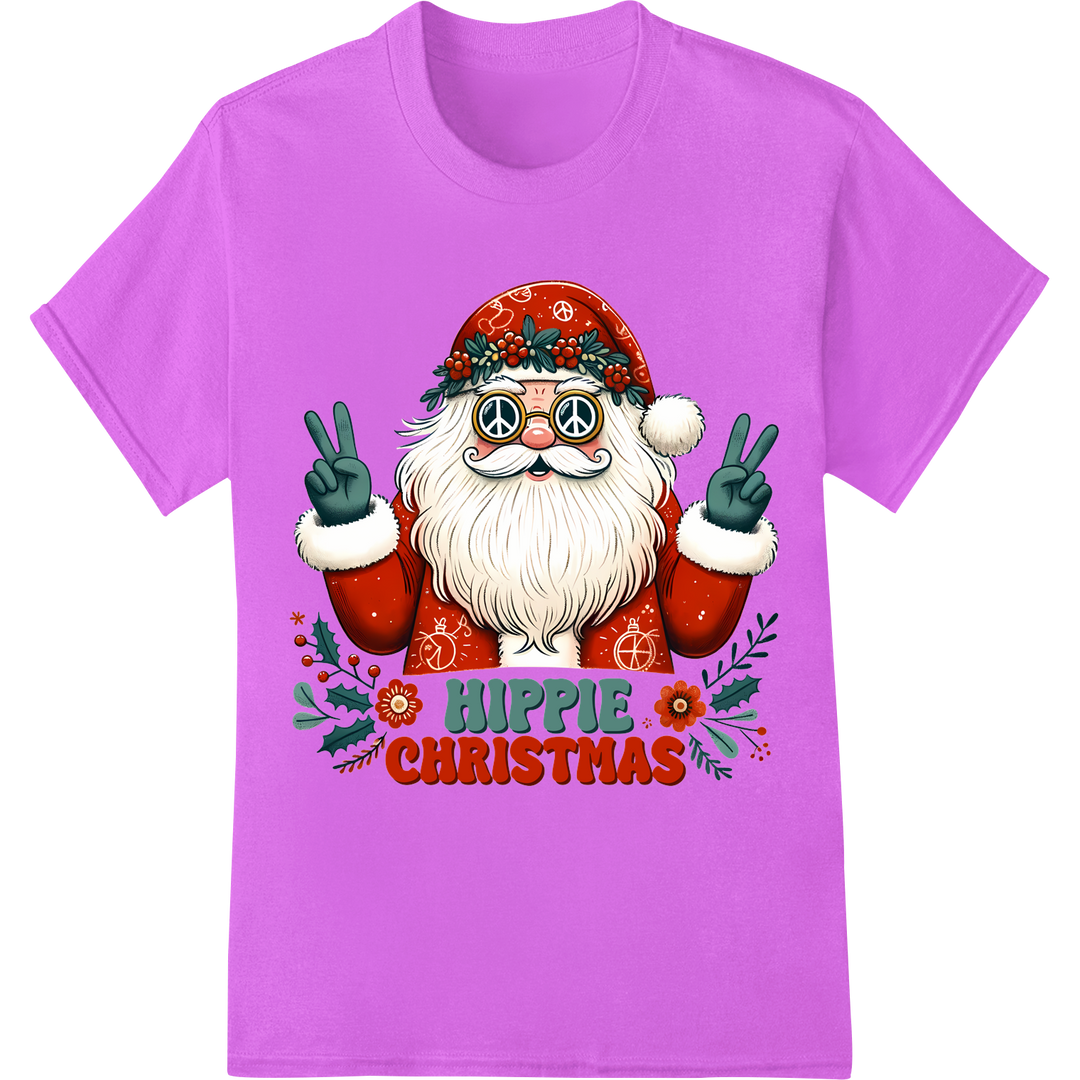 Groovy Hippie Santa Christmas Heat Transfer Print on purple shirt - SUPERDTF-DTF Prints-DTF Transfers-Custom DTF Prints