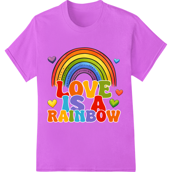 Love is a Rainbow: Vibrant LGBT Pride DTF Heat Transfer on purple shirt - SUPERDTF-DTF Prints-DTF Transfers-Custom DTF Prints