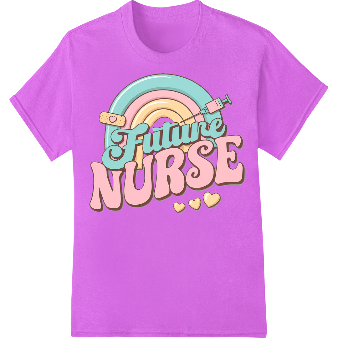 Inspiring Future NURSE Rainbow Heart DTF Print Transfer on purple shirt - SUPERDTF-DTF Prints-DTF Transfers-Custom DTF Prints