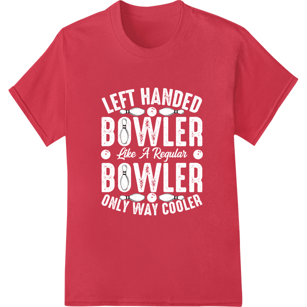 Sleek Bowling Pins DTF Print for Stylish Bowling Apparel on red shirt - SUPERDTF-DTF Prints-DTF Transfers-Custom DTF Prints