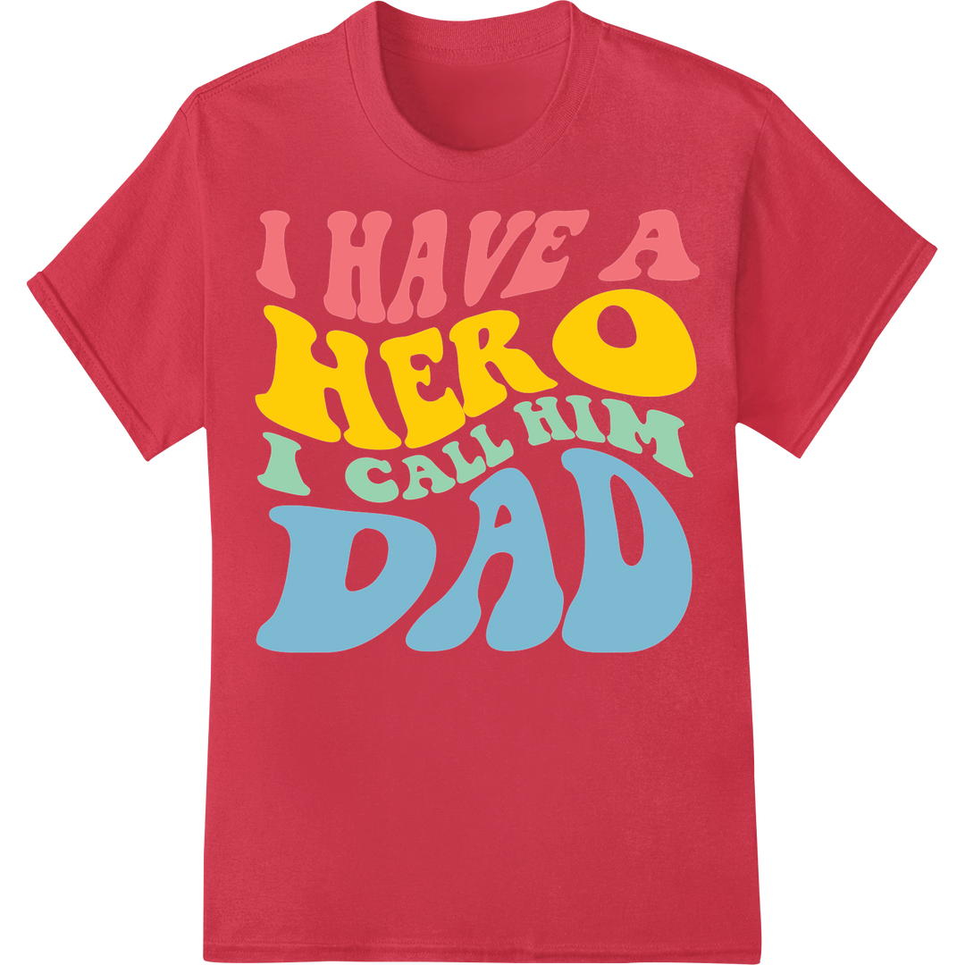 Retro 'I Have a Her I Call Him Dad' DTF Print Heat Transfer on red shirt - SUPERDTF-DTF Prints-DTF Transfers-Custom DTF Prints